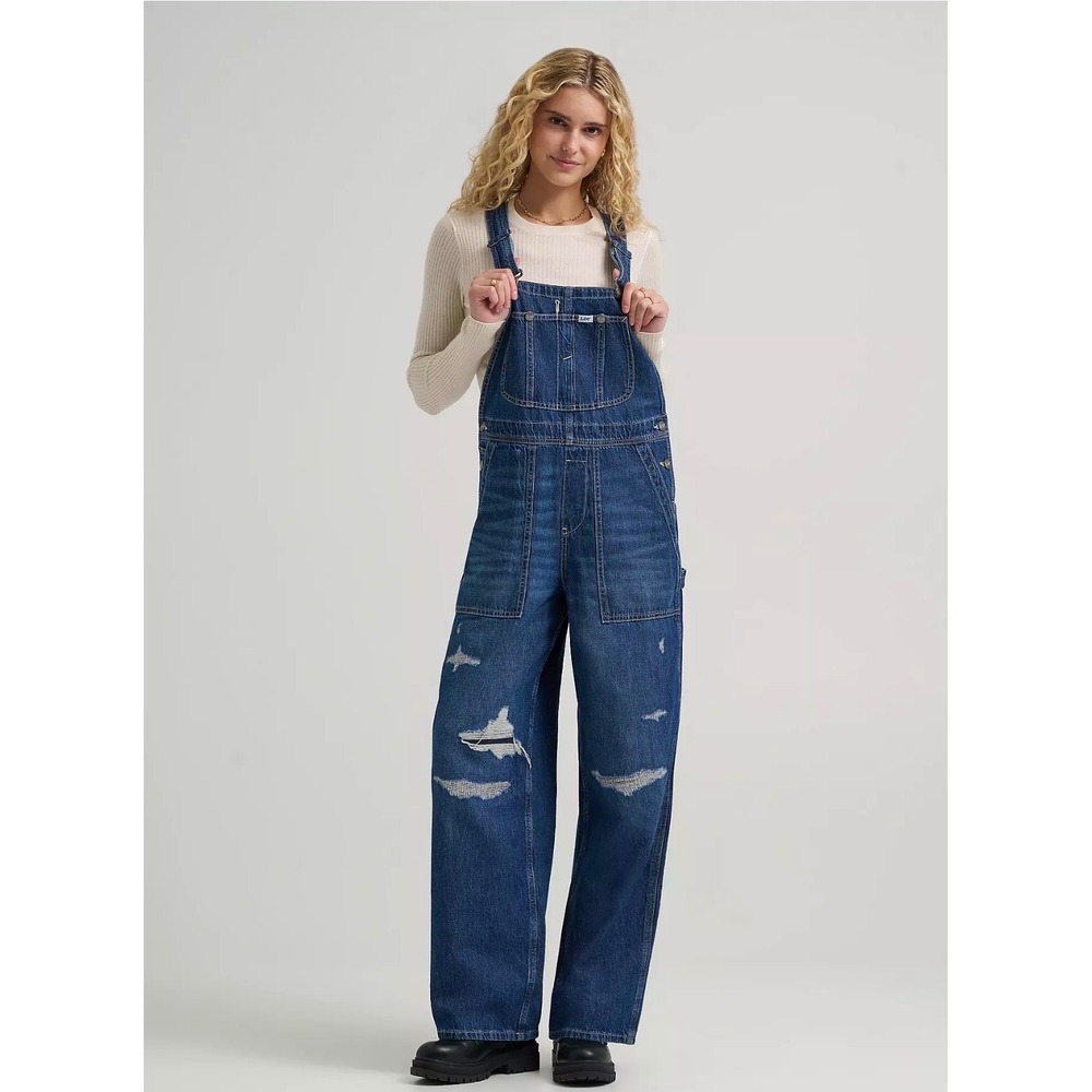 Lee Relaxed Overall Blue Theory Distressed Denim Workwear 112371925 Small